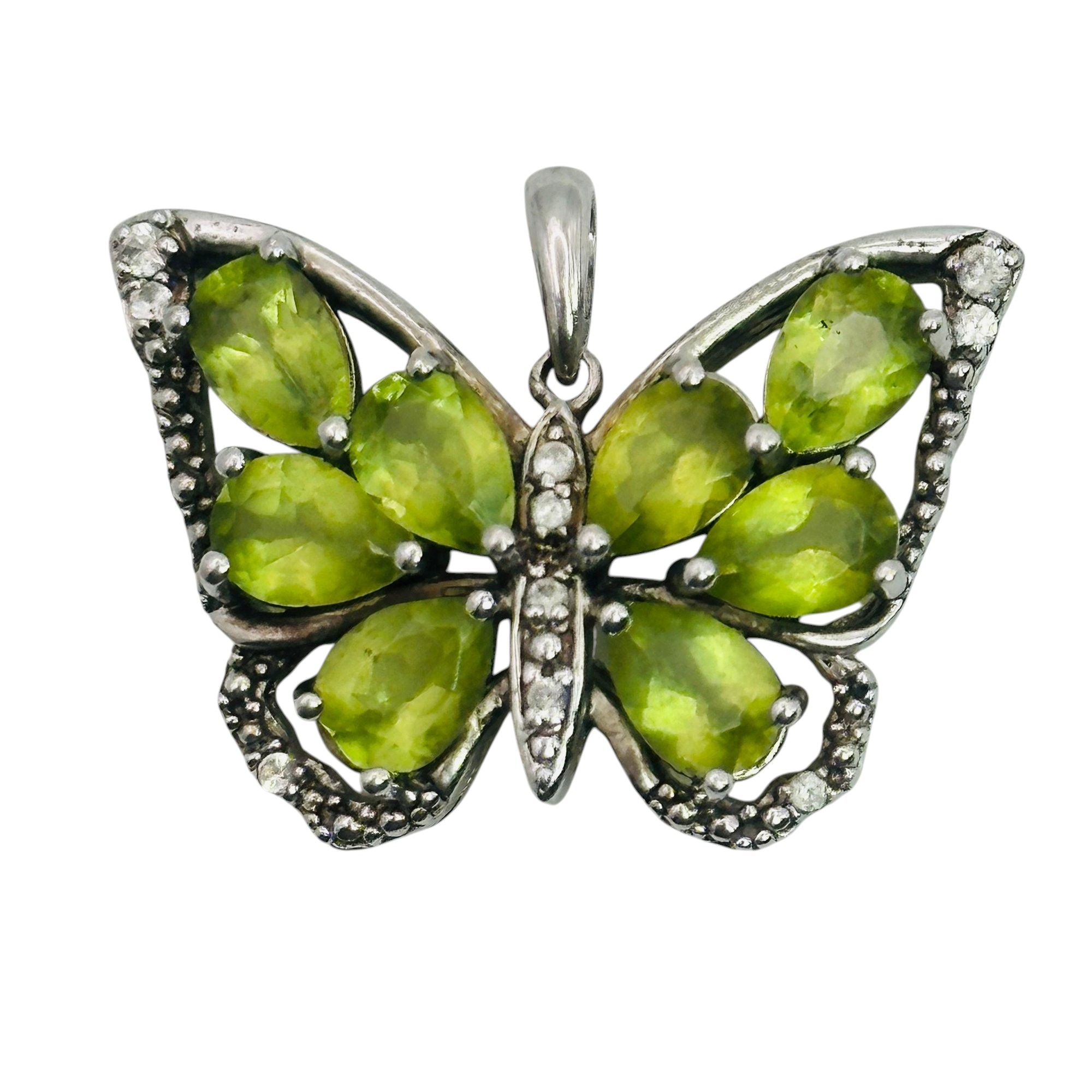 Signed Sterling Multi Stone Butterfly Pendant