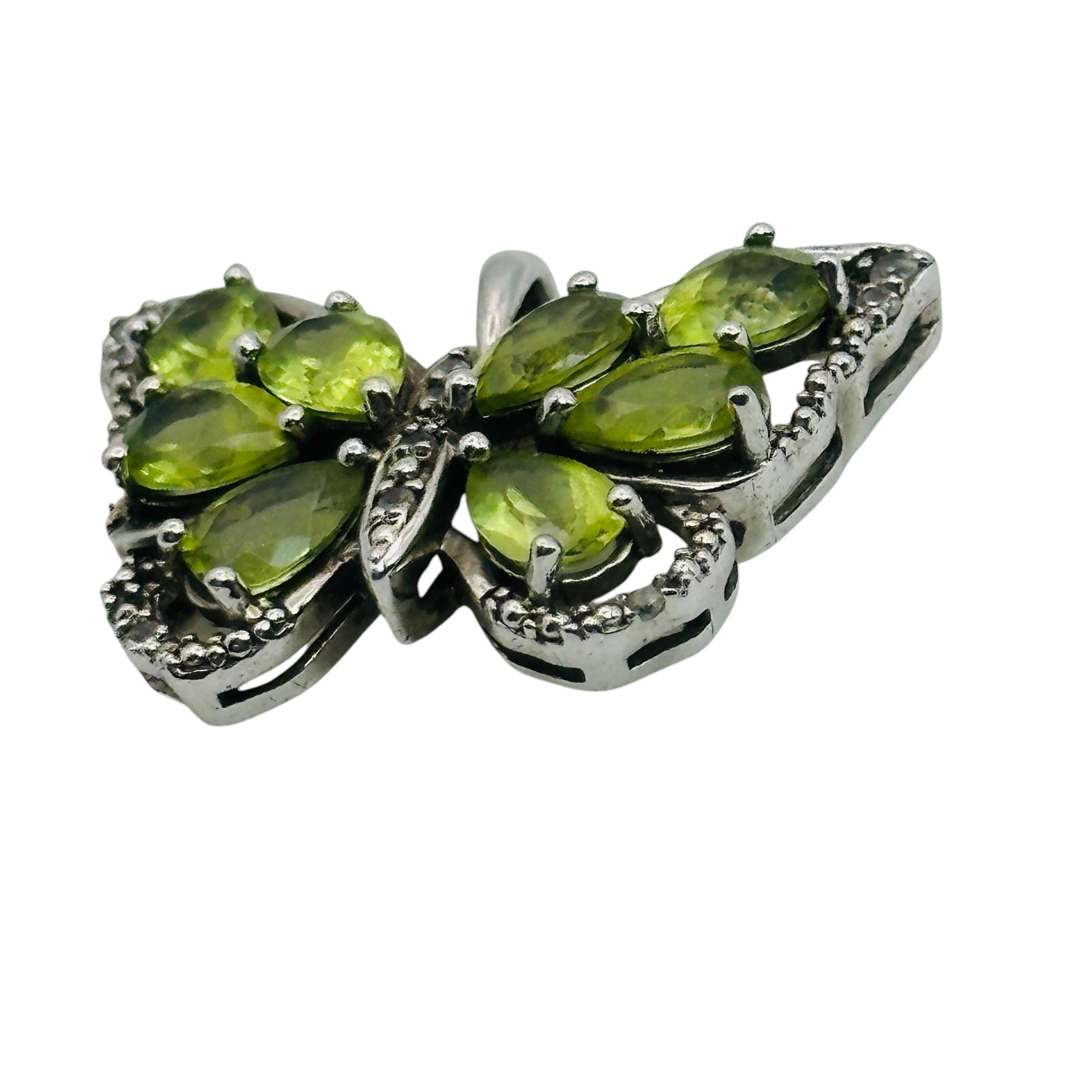 Signed Sterling Multi Stone Butterfly Pendant