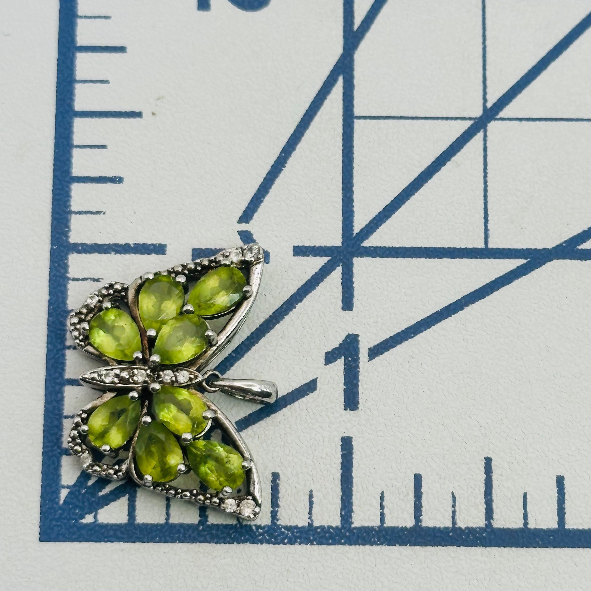Signed Sterling Multi Stone Butterfly Pendant