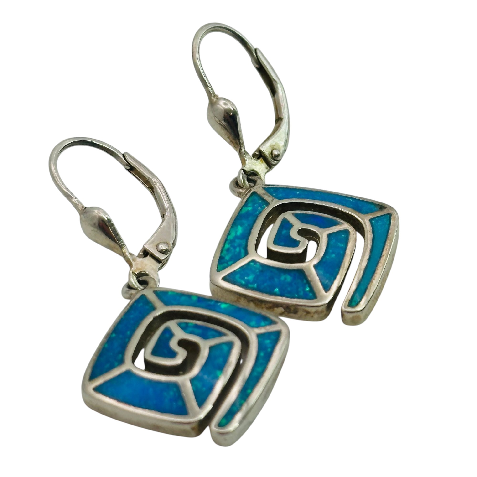 Signed Sterling Opal Swirl Earrings