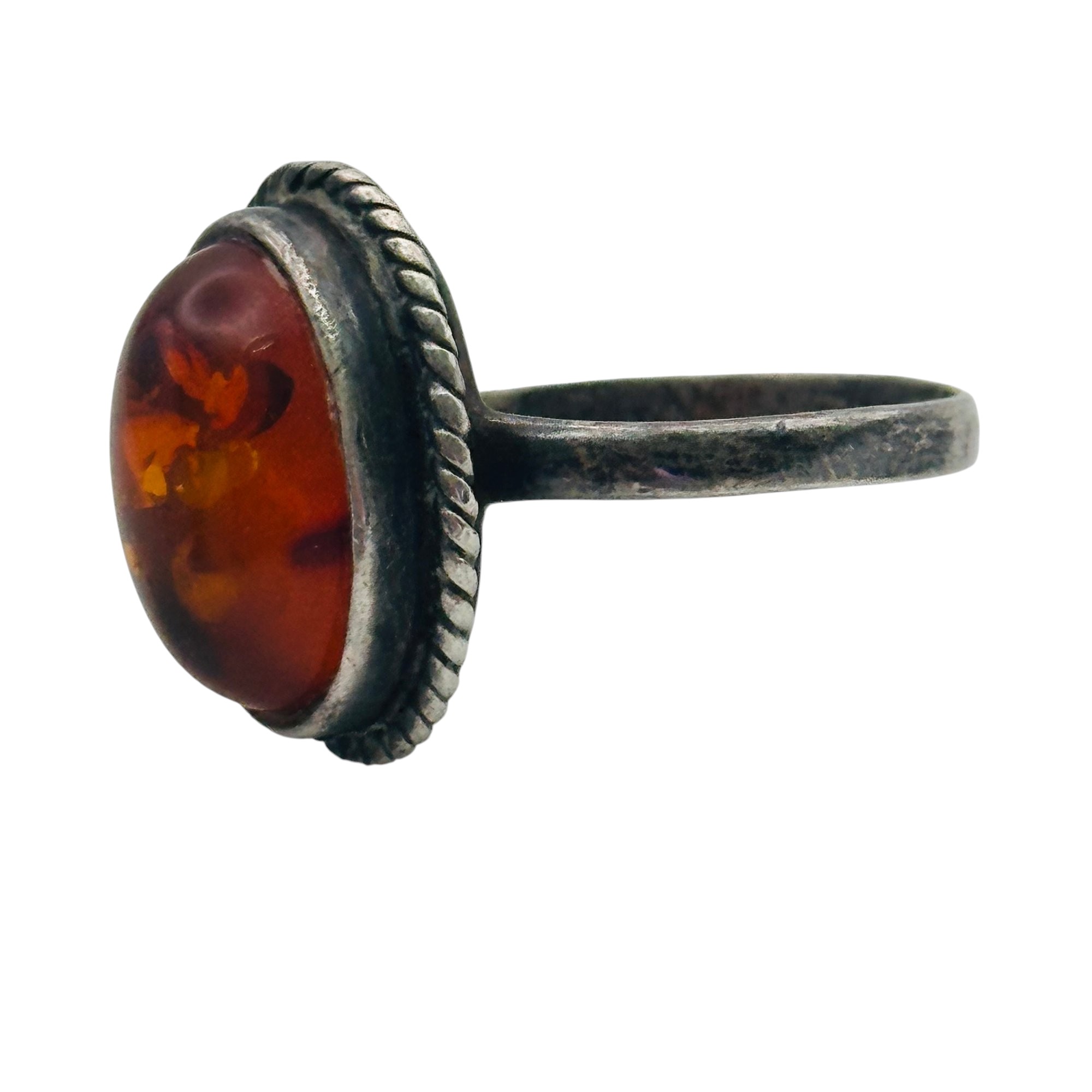Sterling Amber Oval Ring Sz 6.5