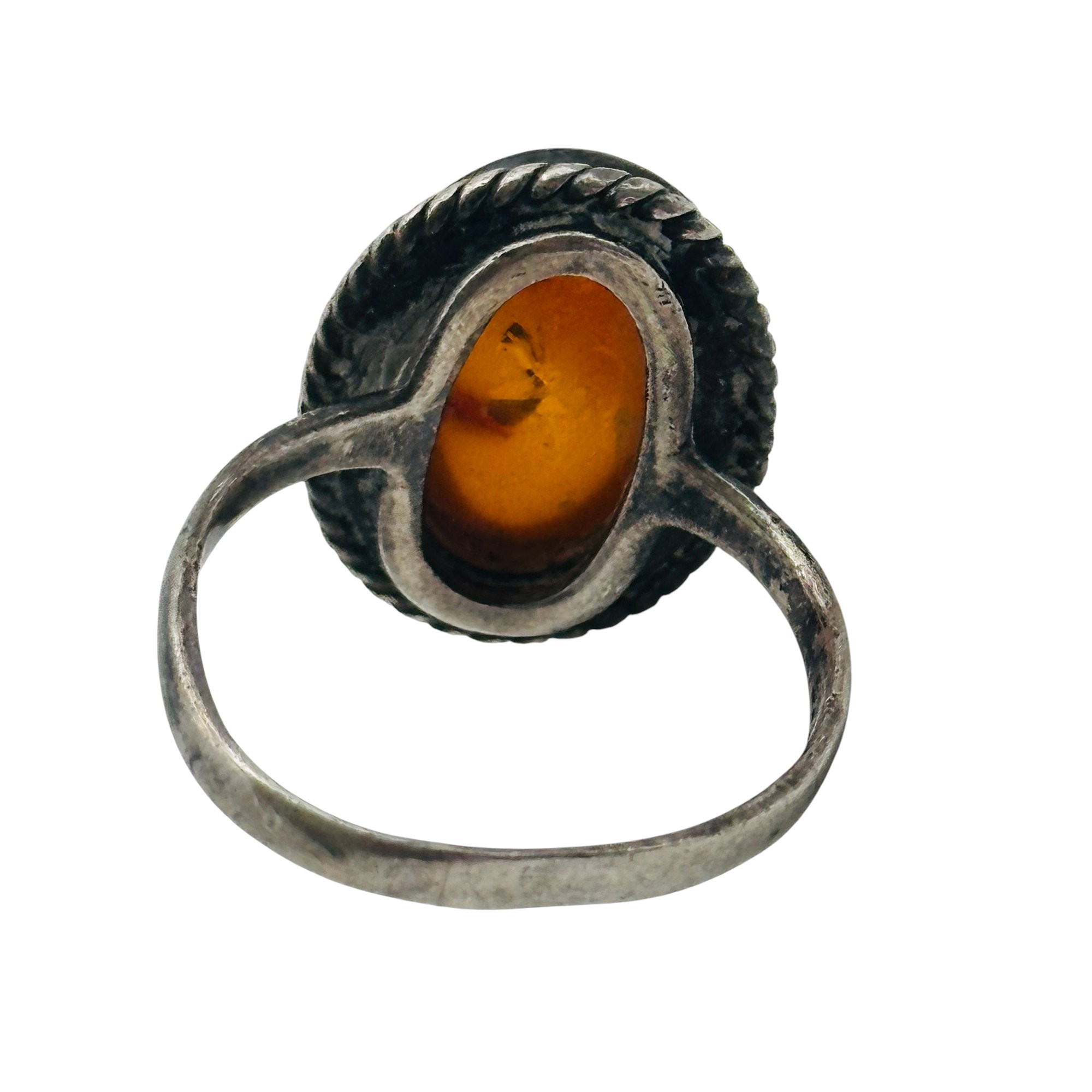 Sterling Amber Oval Ring Sz 6.5