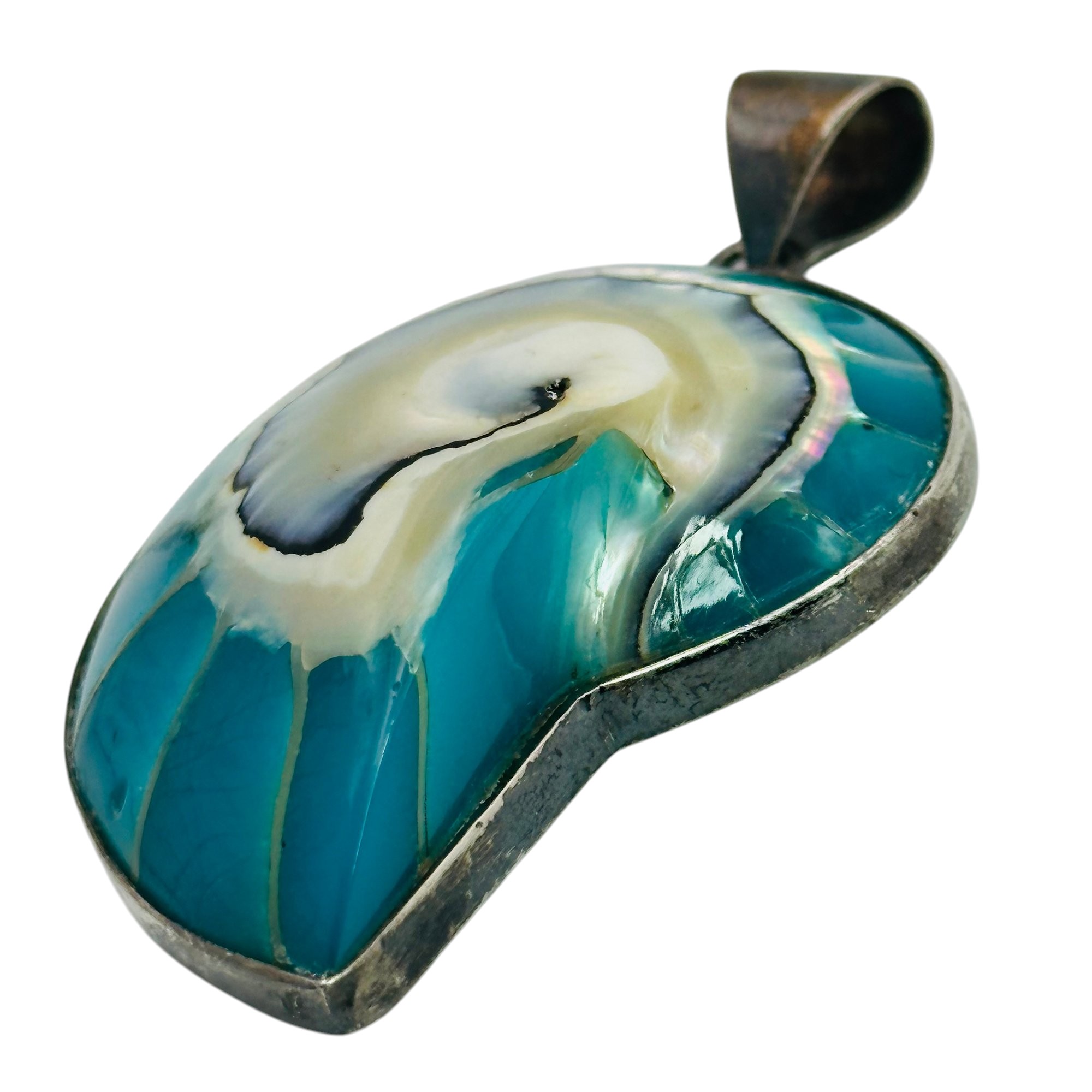Sterling Multi Stone Nautilus Shell Pendant