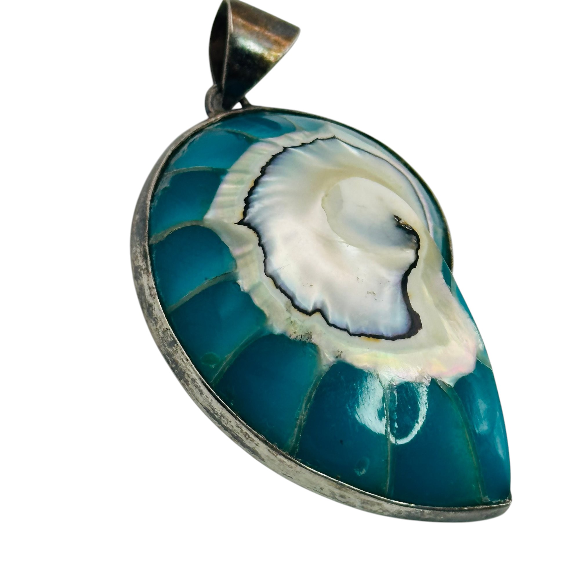 Sterling Multi Stone Nautilus Shell Pendant