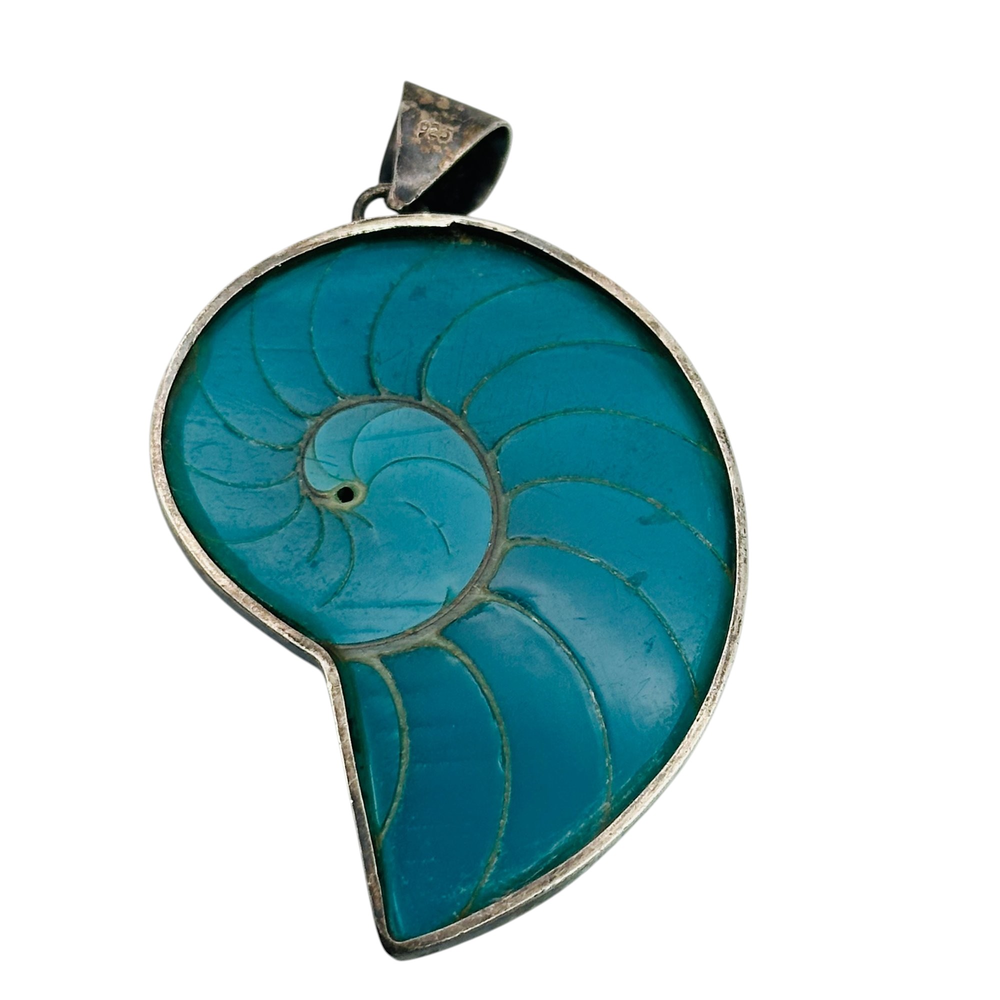 Sterling Multi Stone Nautilus Shell Pendant