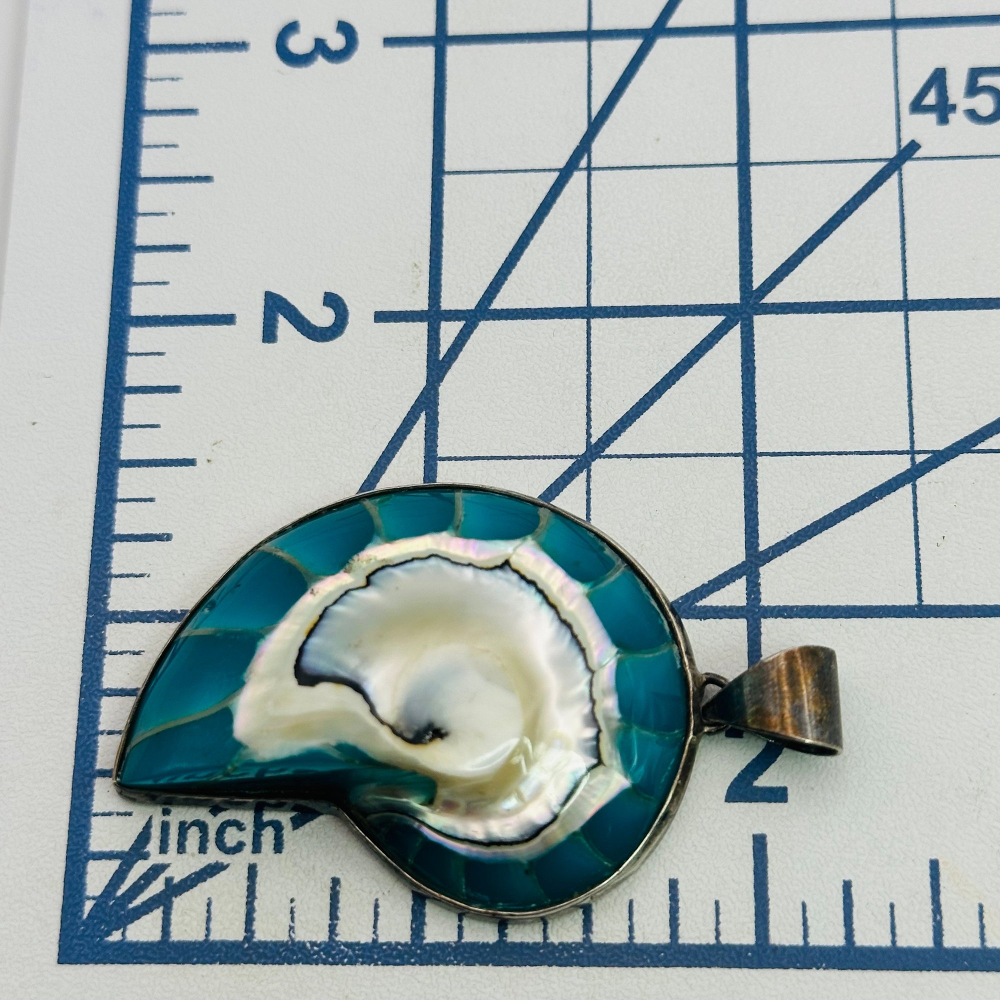 Sterling Multi Stone Nautilus Shell Pendant
