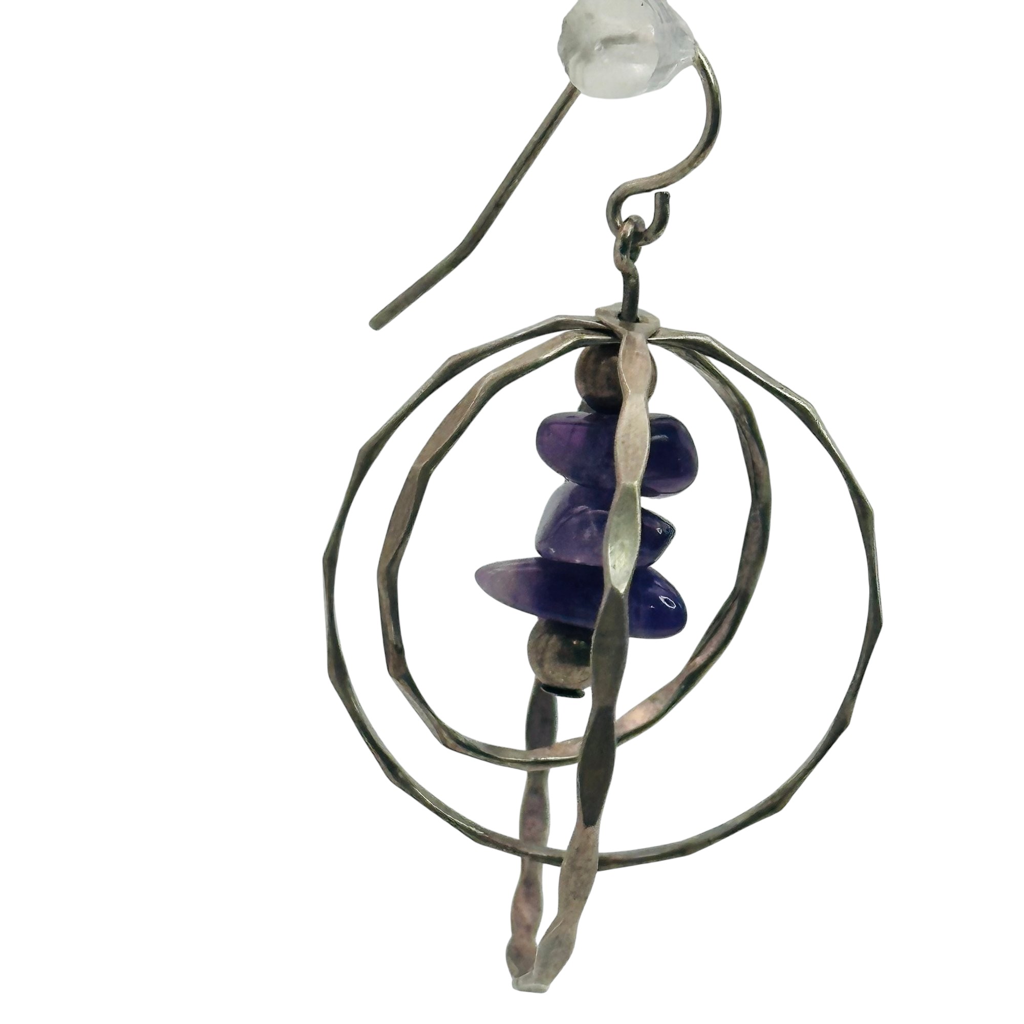Signed Sterling Amethyst Multi Hoop Dangle Earrings