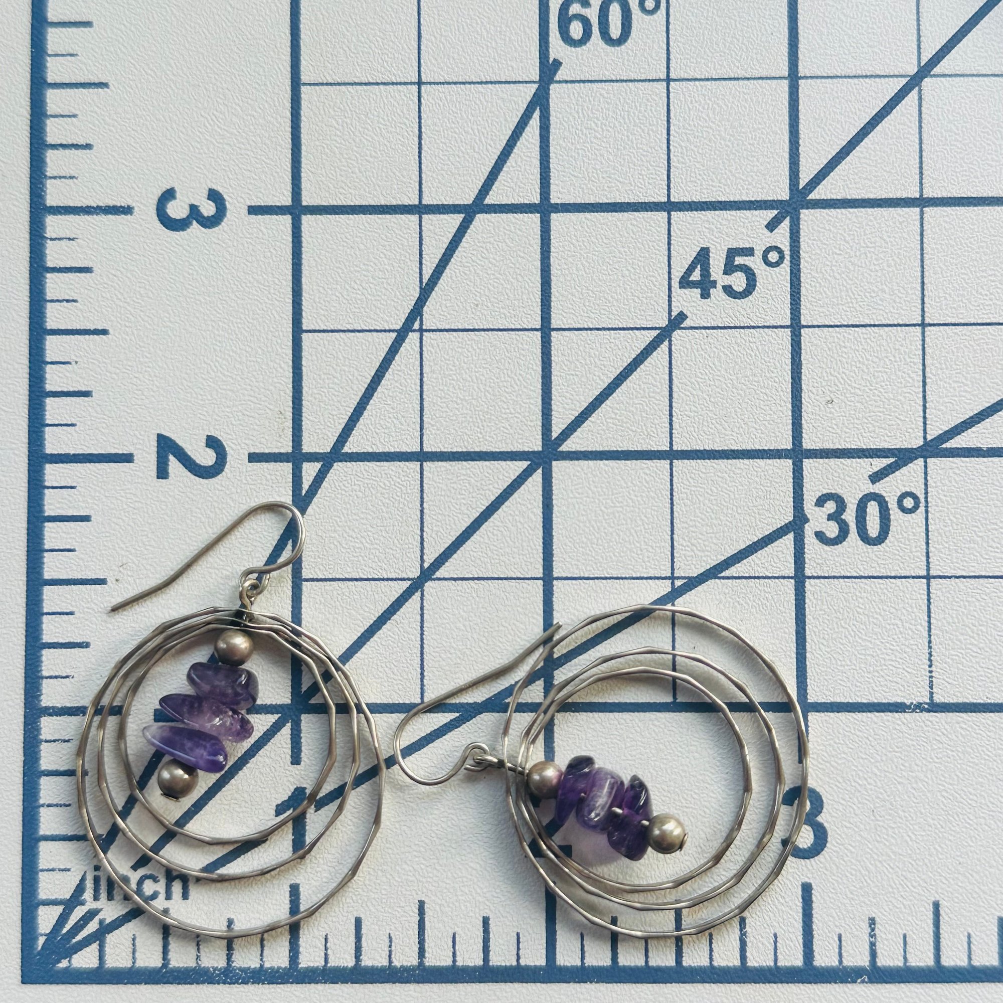 Signed Sterling Amethyst Multi Hoop Dangle Earrings