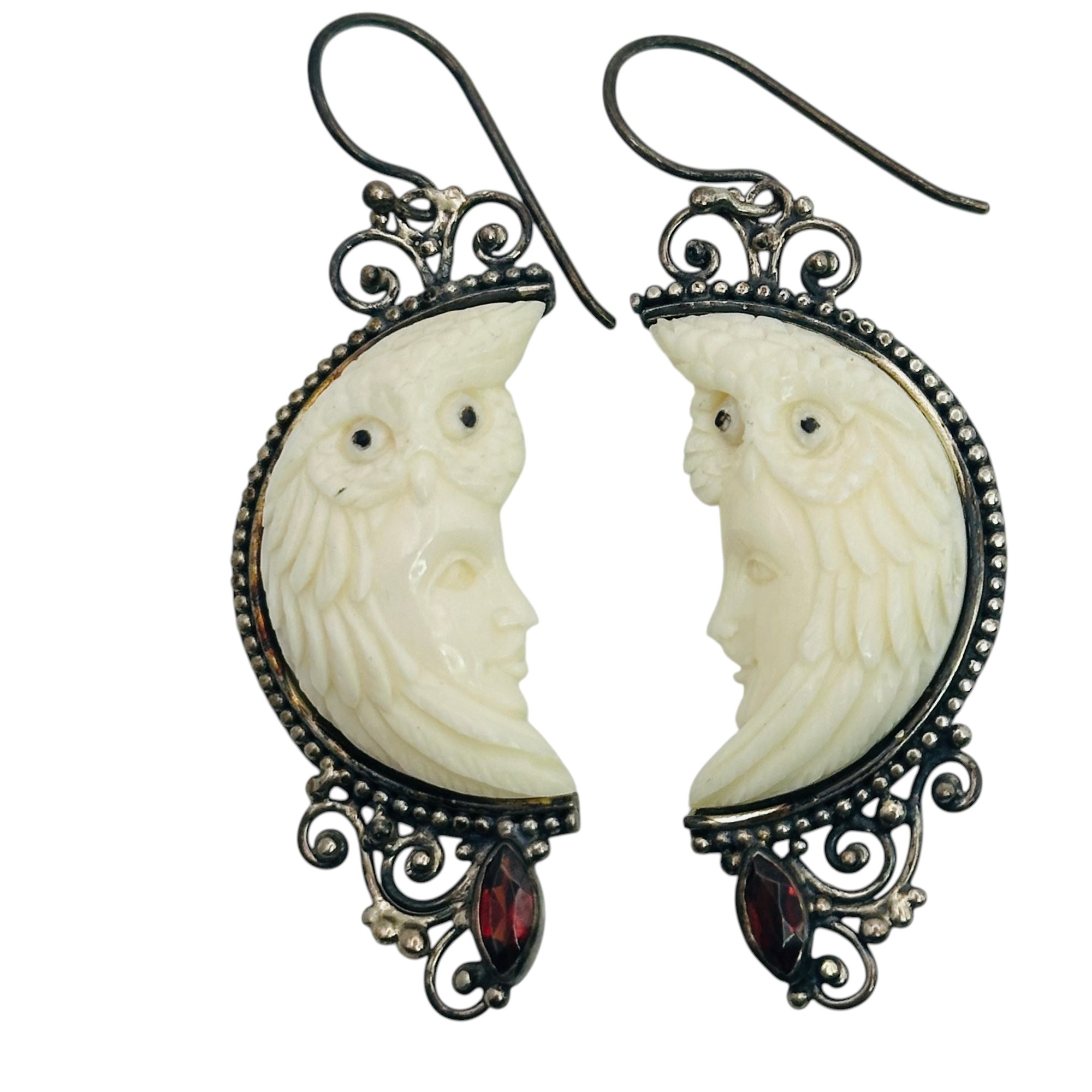Sterling Owl Protector Moon Earrings