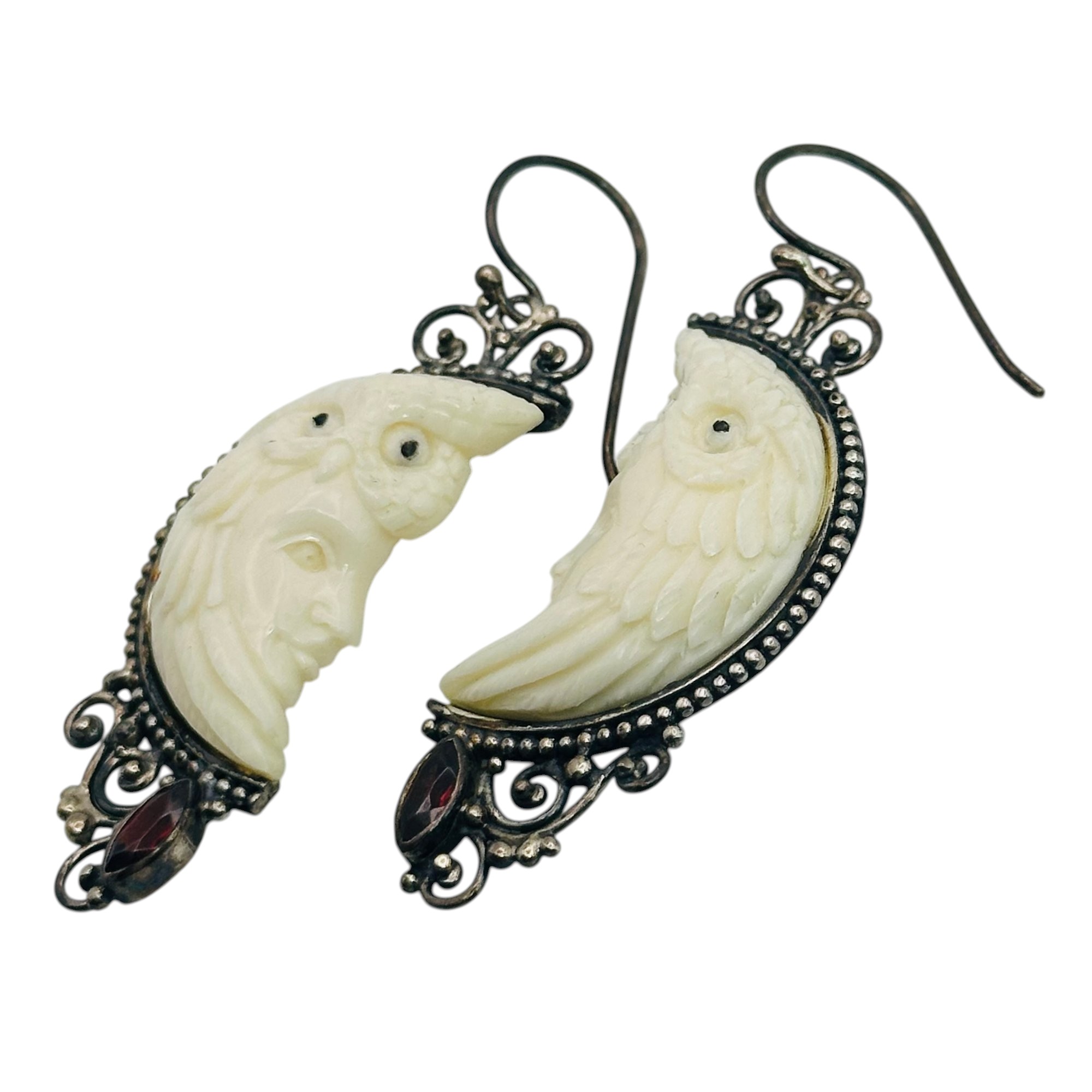 Sterling Owl Protector Moon Earrings