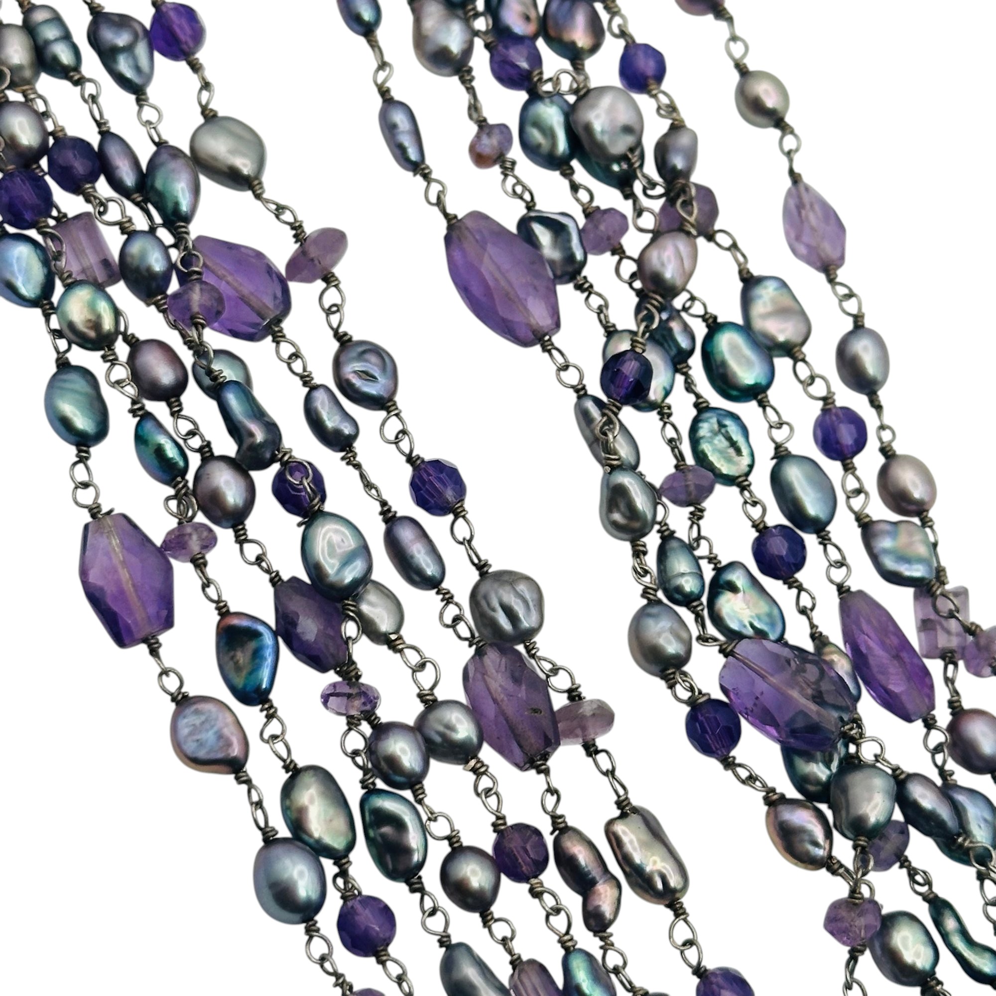 Sterling Amethyst Pearl Multi Chain Necklace