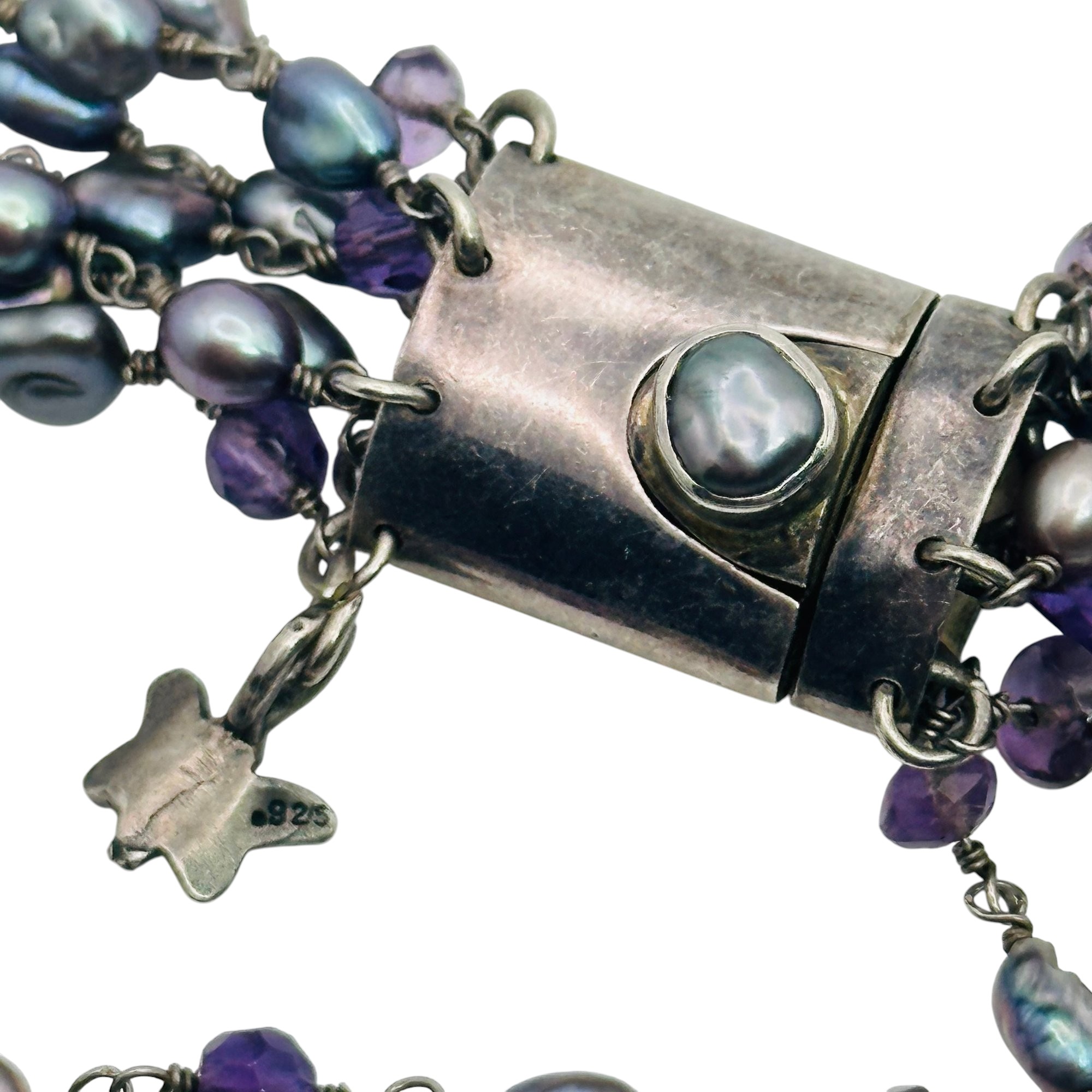 Sterling Amethyst Pearl Multi Chain Necklace