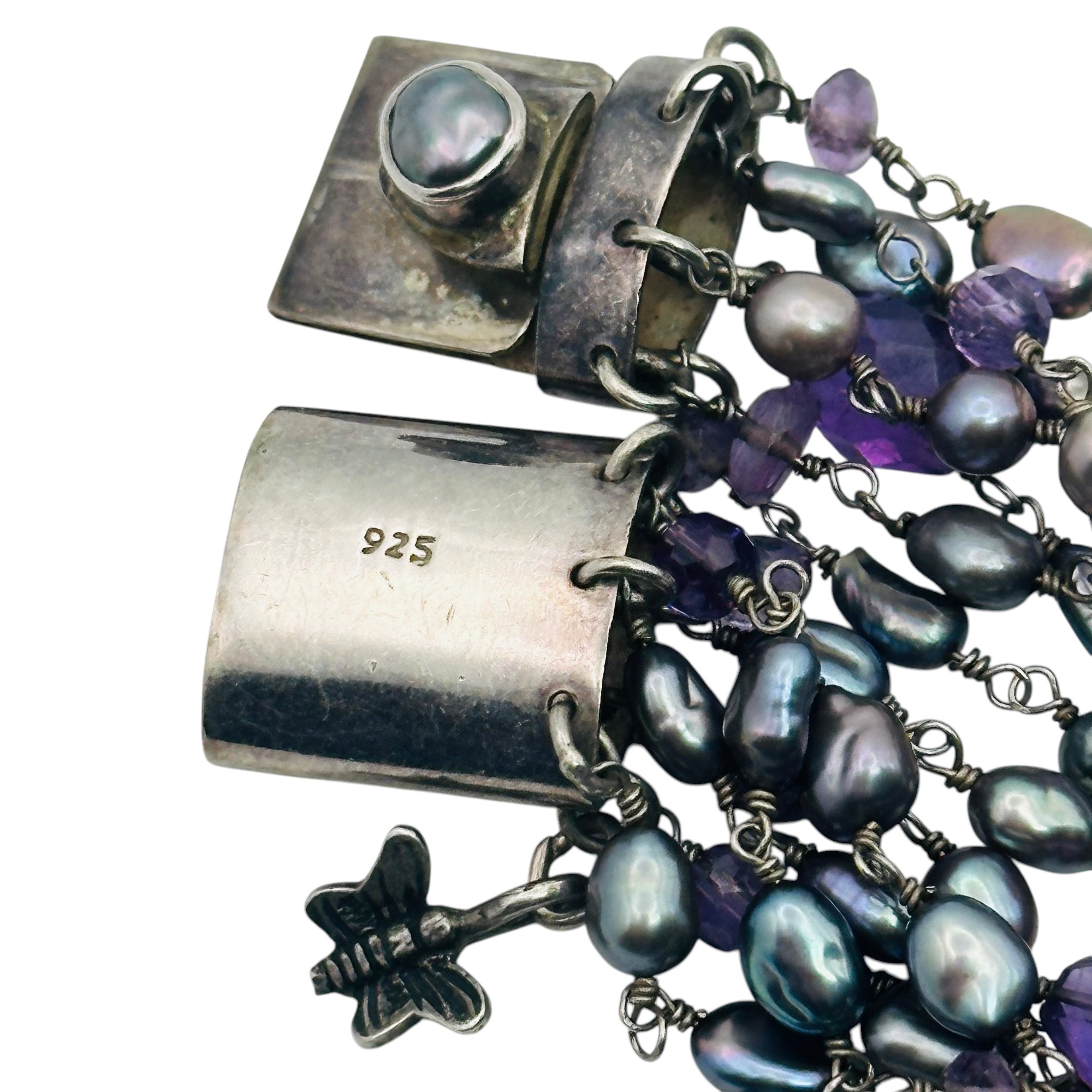 Sterling Amethyst Pearl Multi Chain Necklace