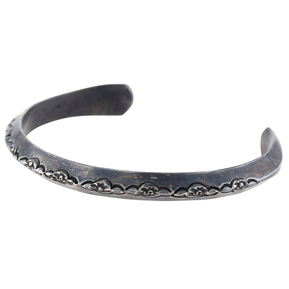 Lot 2: Signed Navajo Sterling Stamped Oxidized Cuff Bracelet