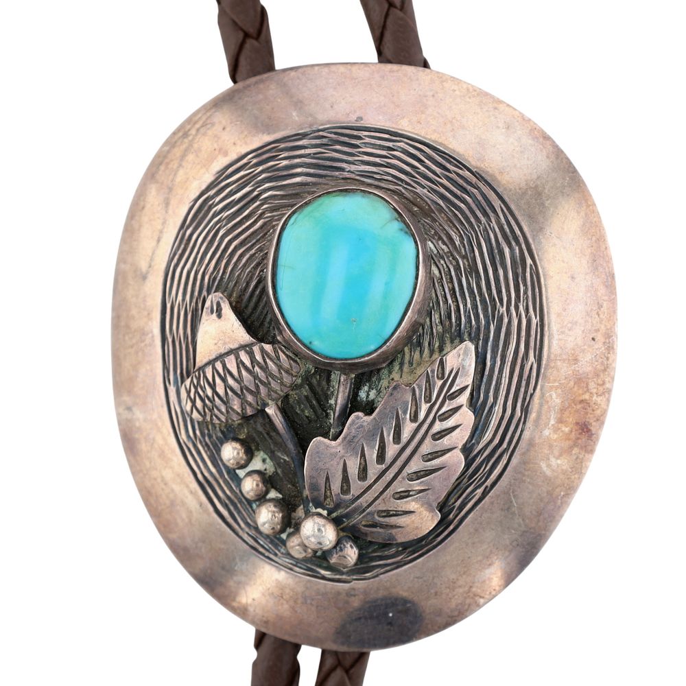 Lot 16: Vintage Roy Vandever Navajo Sterling Turquoise Bolo Tie