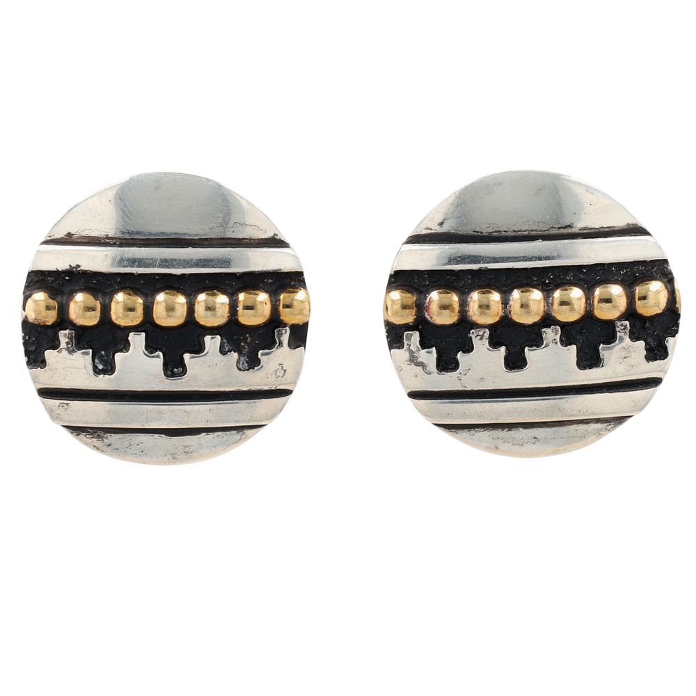Lot 28: Ernest Wood Navajo Sterling Overlay Disc Earrings