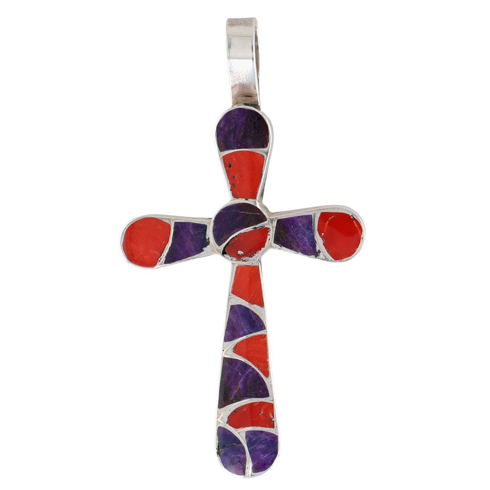 Lot 29: Carmichael Haloo Zuni Sterling Multi-Stone Inlay Cross Pendant