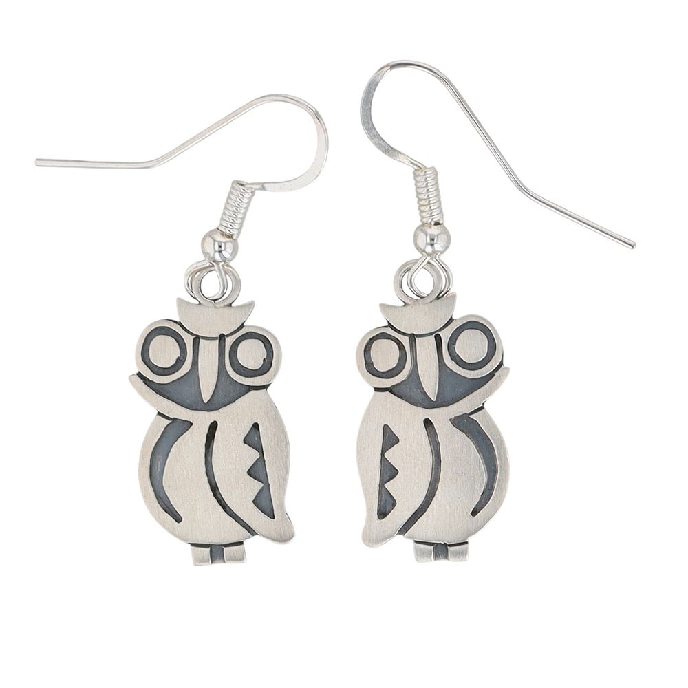 Lot 33: Robert Gene Navajo Sterling Owl Overlay Earrings
