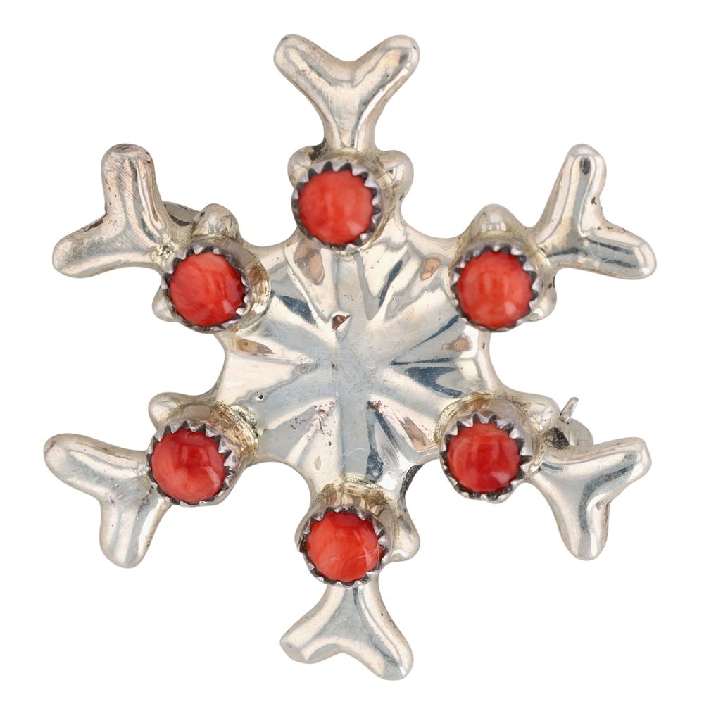 Lot 39: Pauline Nelson Navajo Sterling Coral Snowflake Pendant/Brooch