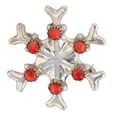 Pauline Nelson Navajo Sterling Coral Snowflake Pendant/Brooch / Weight: 9.2g / Approximate 