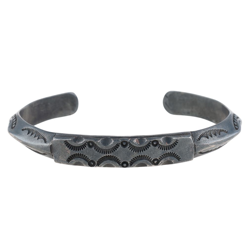 Lot 57: Vintage Navajo Sterling Stamped Oxidized Cuff Bracelet
