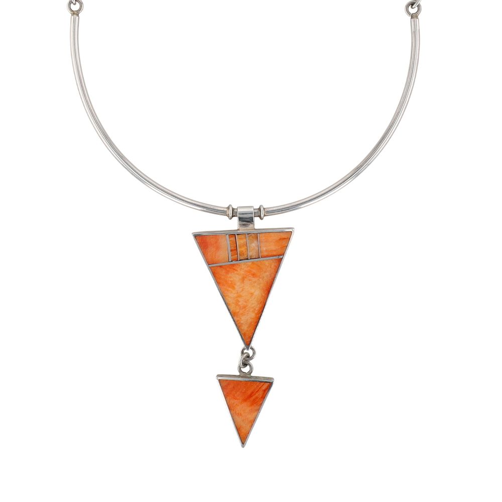 Lot 71: Harold Smith Navajo Sterling Spiny Oyster Inlay Necklace