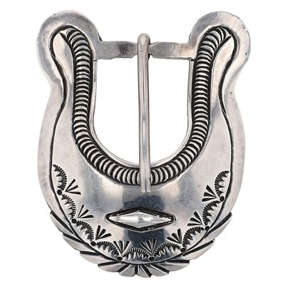 Arnold Maloney Navajo Sterling Stamped Belt Buckle / Weight: 48.6g / Approximate dimensions: 