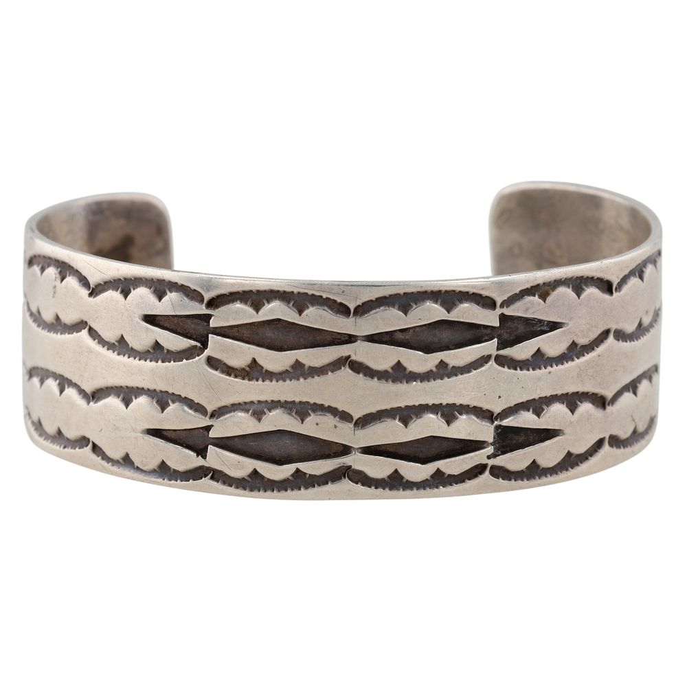 Lot 102: Vintage Signed Navajo Sterling Stamped Cuff Bracelet