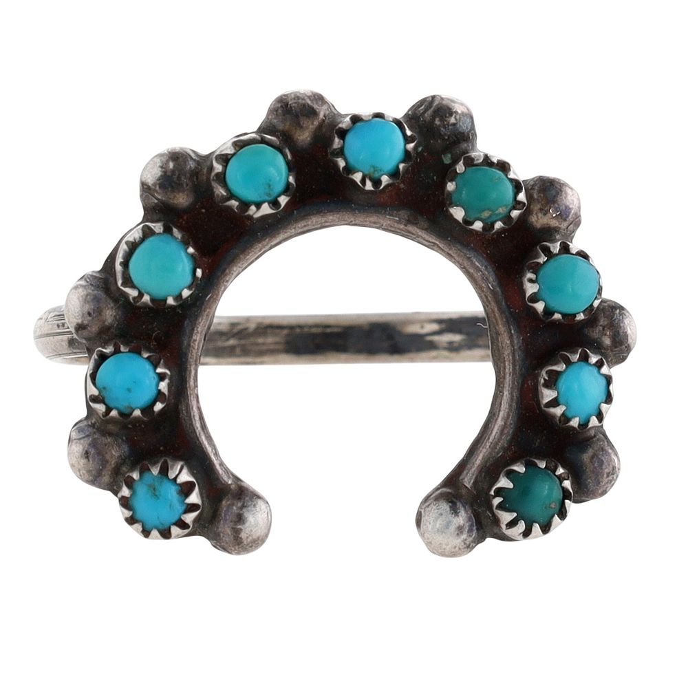 Lot 104: Vintage Zuni Sterling Turquoise Snake Eye Ring Sz 7.5
