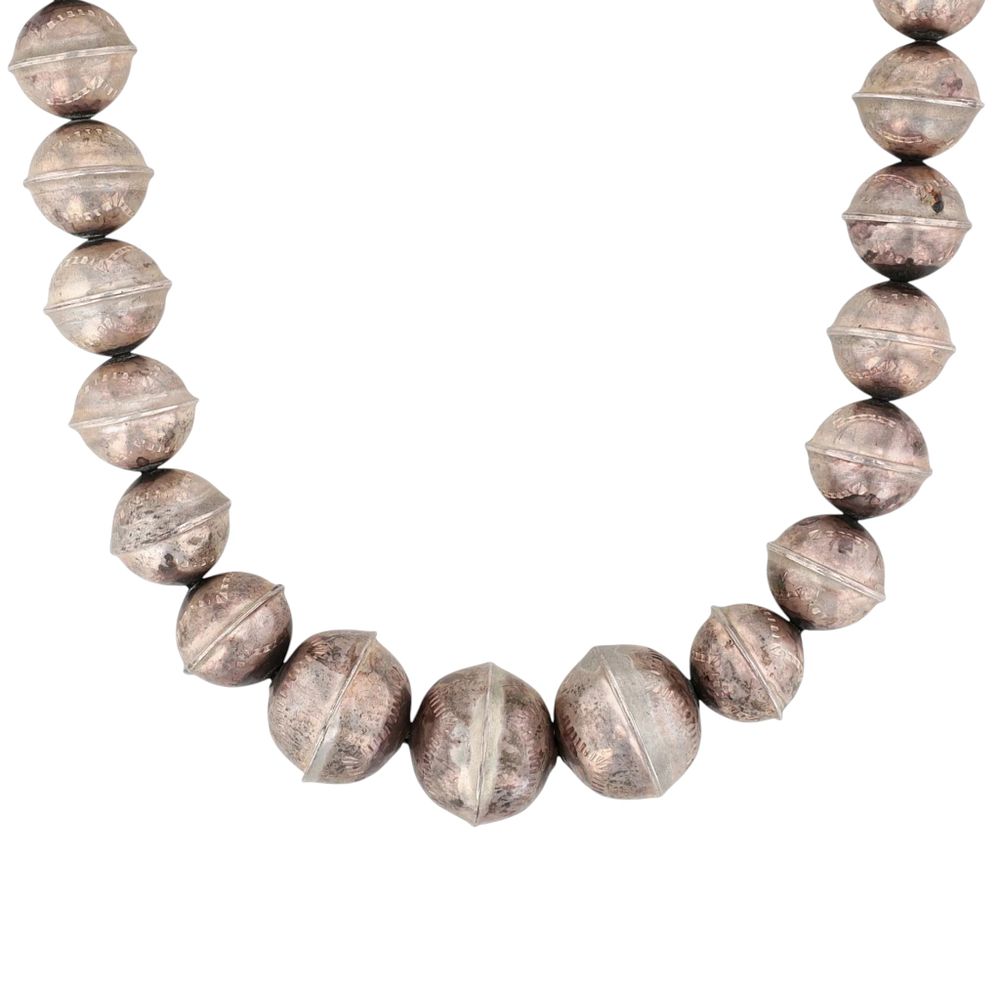 Lot 116: Vintage Navajo Sterling Stamped Bead Necklace