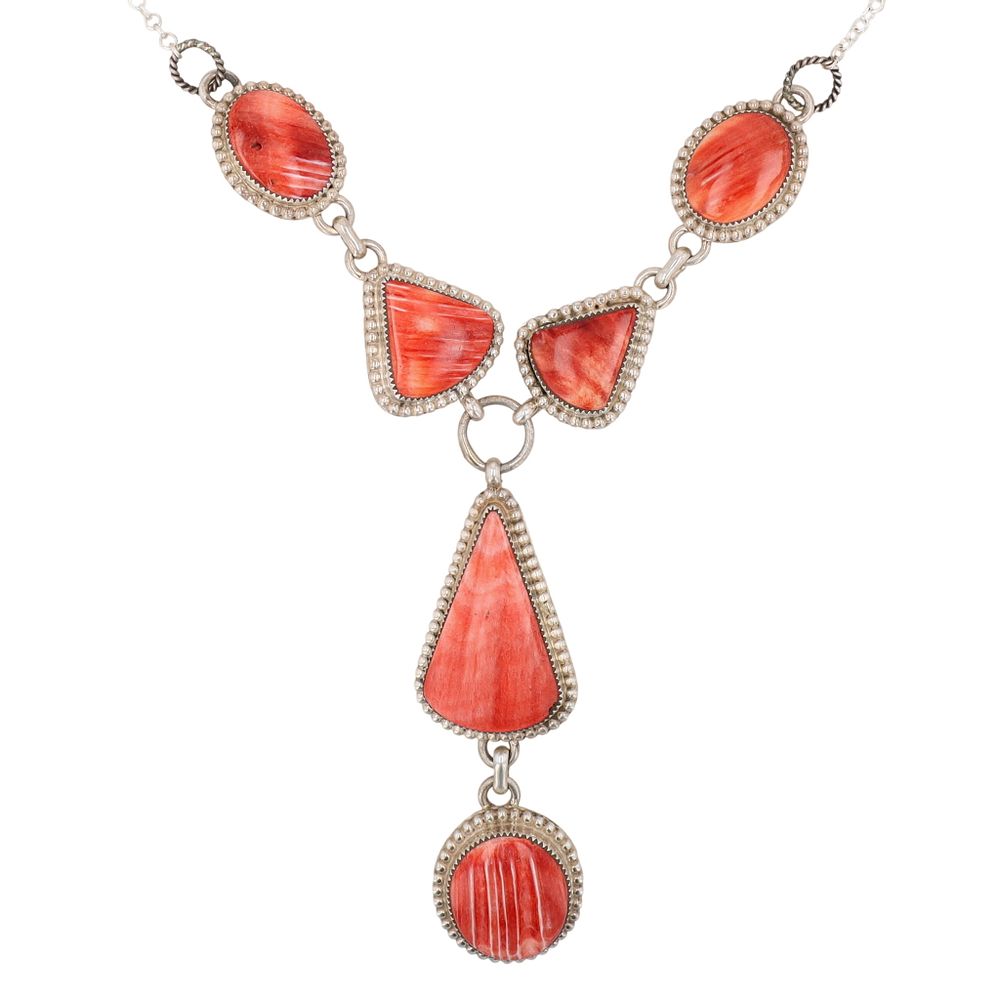 Lot 133: Richardson's Trading Post: Shirley Lee Navajo Sterling Spiny Oyster Lariat Necklace