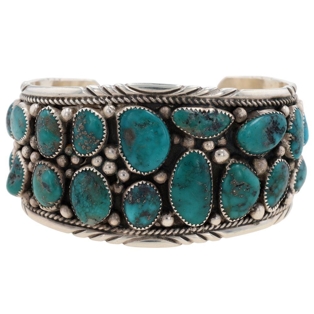 Lot 152: Richardson's Trading Post: Signed Navajo Sterling Turquoise Cuff Bracelet