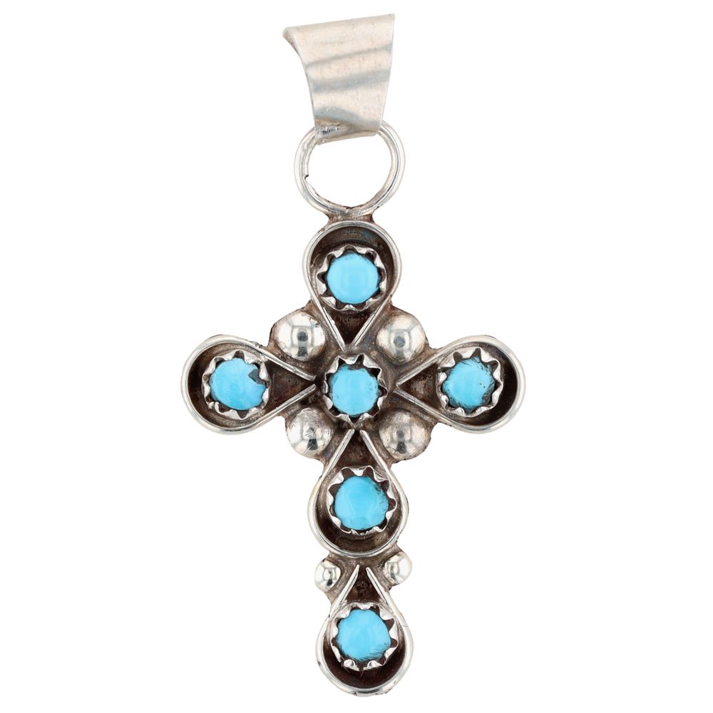 Lot 155: Richardson's Trading Post: Leonard James Navajo Sterling Turquoise Cross Pendant