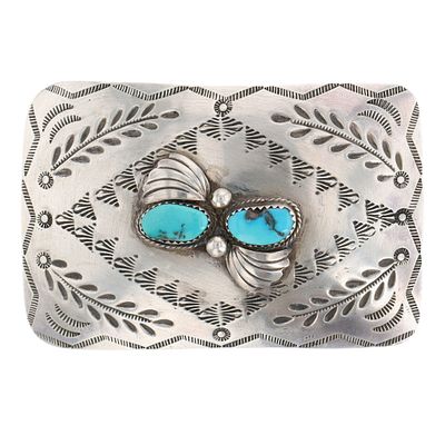 Richardson's Trading Post: Vintage Navajo Sterling Turquoise Stamped Belt Buckle. Vintage Navajo 