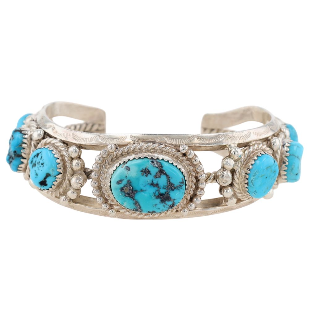 Lot 157: Richardson's Trading Post: Erma Francis Navajo Sterling Turquoise Chunk Cuff Bracelet