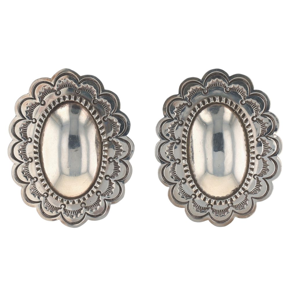 Lot 158: Richardson's Trading Post: Navajo Sterling Stamped Concho Earrings