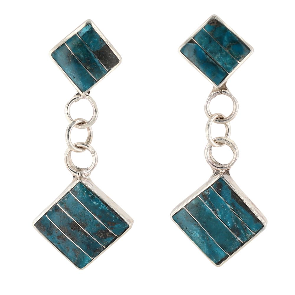 Lot 163: Richardson's Trading Post: Michelle Haloo Zuni Sterling Turquoise Inlay Dangle Earrings