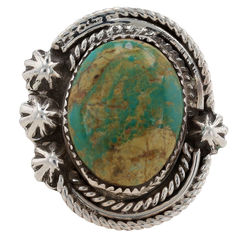Lot 164: Richardson's Trading Post: Sampson Whitegoat Navajo Sterling Royston Turquoise Ring Sz 9