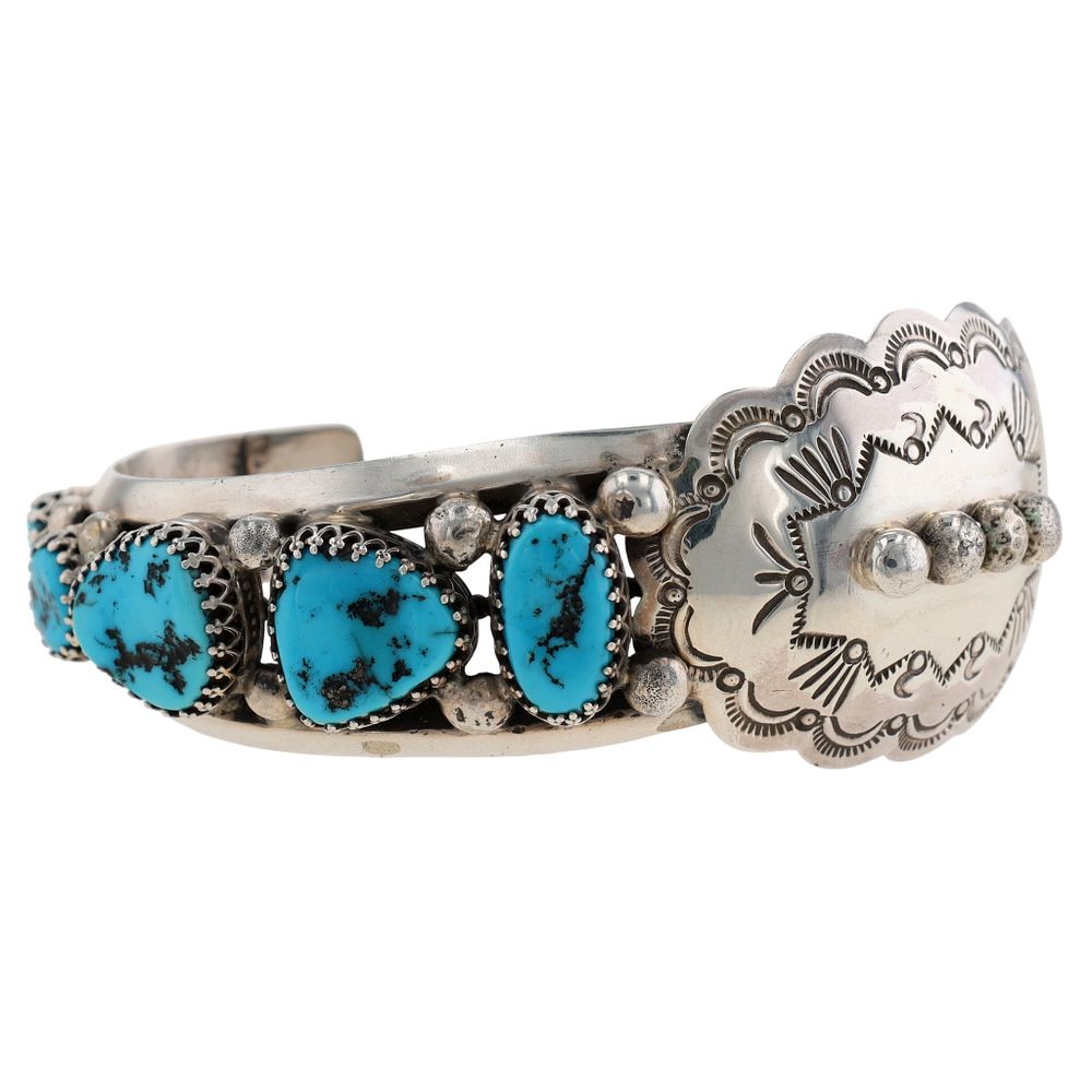 Lot 166: Richardson's Trading Post: Navajo Sterling Turquoise Concho Cuff Bracelet