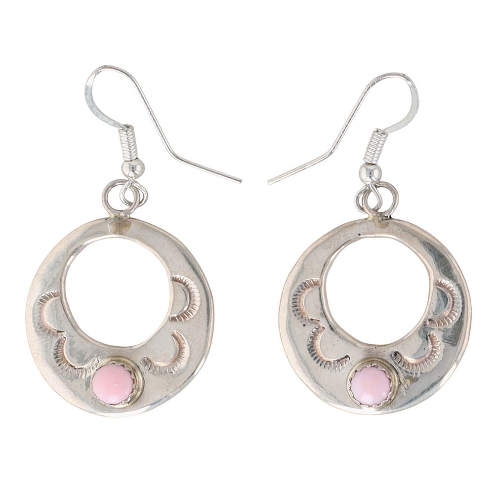 Lot 167: Richardson's Trading Post: Pauline Nelson Navajo Sterling Pink Conch Stamped Dangle Earrings