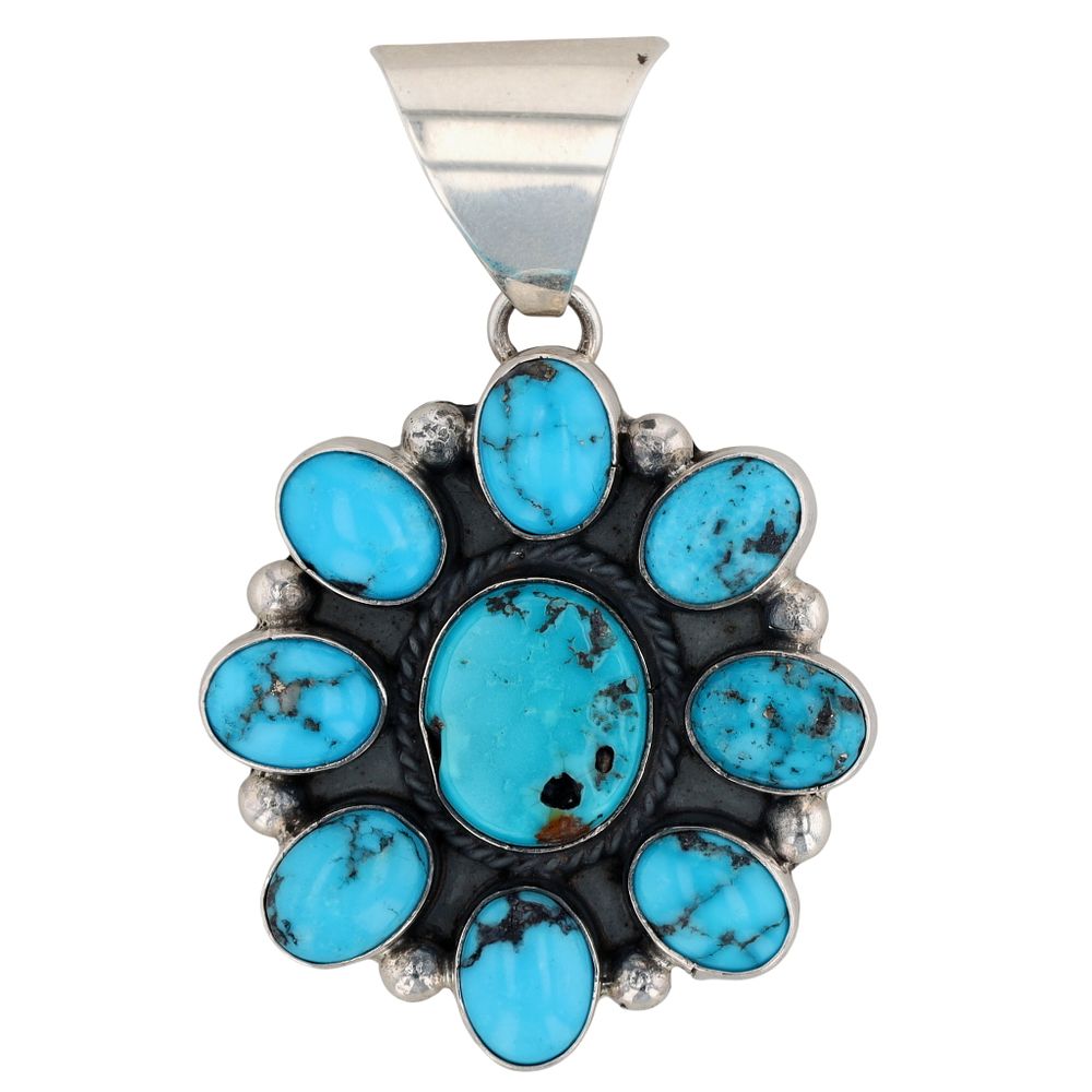 Lot 168: Richardson's Trading Post: Abellene Bahe Navajo Sterling Turquoise Cluster Pendant