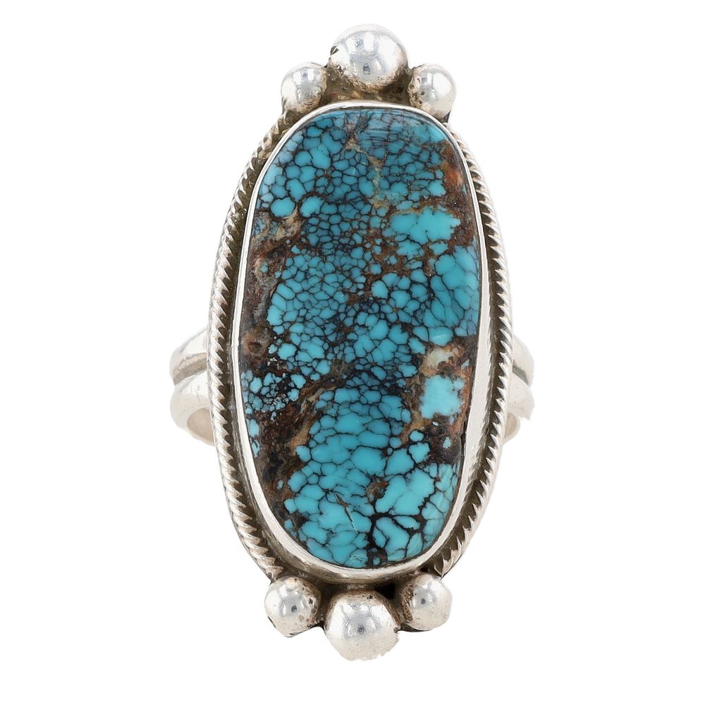 Lot 169: Richardson's Trading Post: Signed Navajo Sterling Turquoise Ring Sz 10