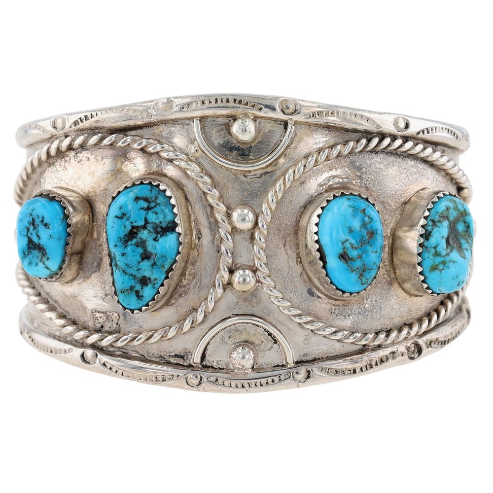 Lot 170: Richardson's Trading Post: Vintage Navajo Sterling Turquoise Cuff Bracelet