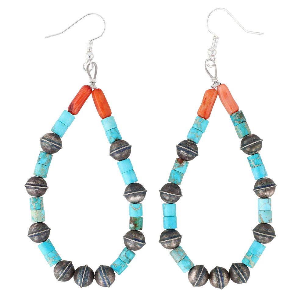 Lot 171: Richardson's Trading Post: Matthew Jack Navajo Sterling Turquoise Coral Bead Earrings
