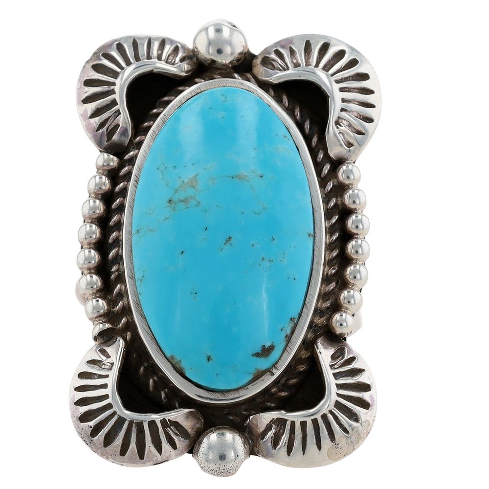 Lot 173: Richardson's Trading Post: Matthew Jack Navajo Sterling Turquoise Adjustable Ring