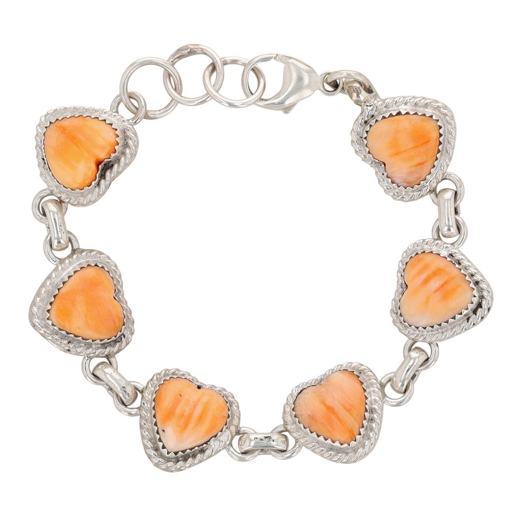 Lot 178: Richardson's Trading Post: Sharon Francisco Navajo Sterling Spiny Oyster Heart Link Bracelet