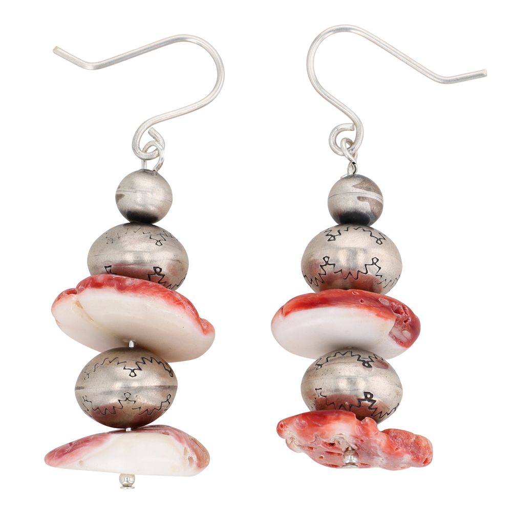 Lot 183: Navajo Sterling Spiny Oyster Stamped Bead Earrings