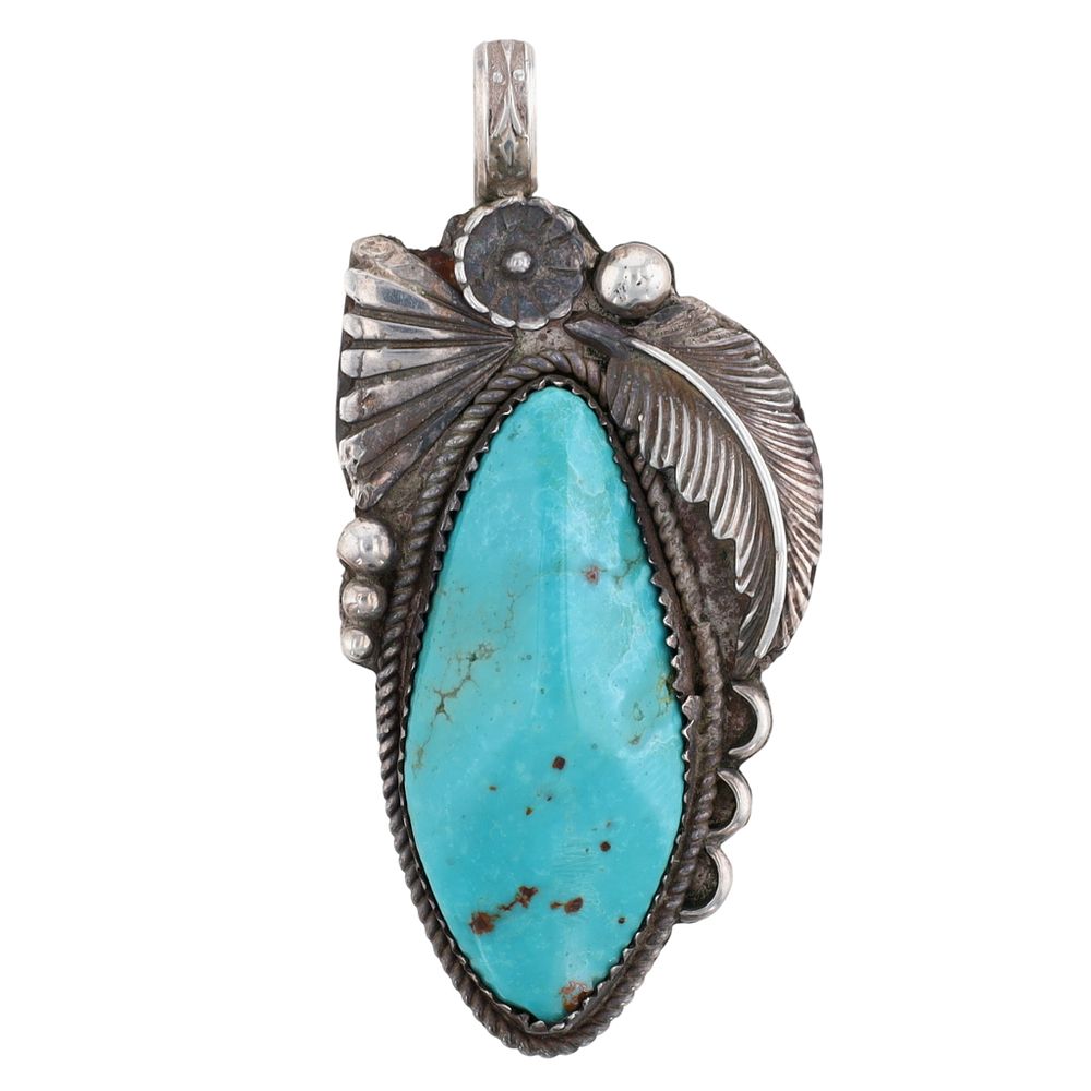 Lot 185: Signed Navajo Sterling Turquoise Chunk Pendant