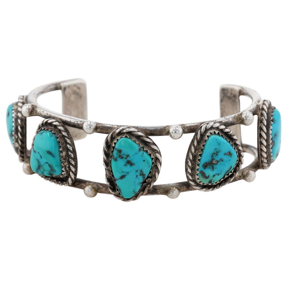 Lot 187: Vintage Navajo Sterling Turquoise Cuff Bracelet