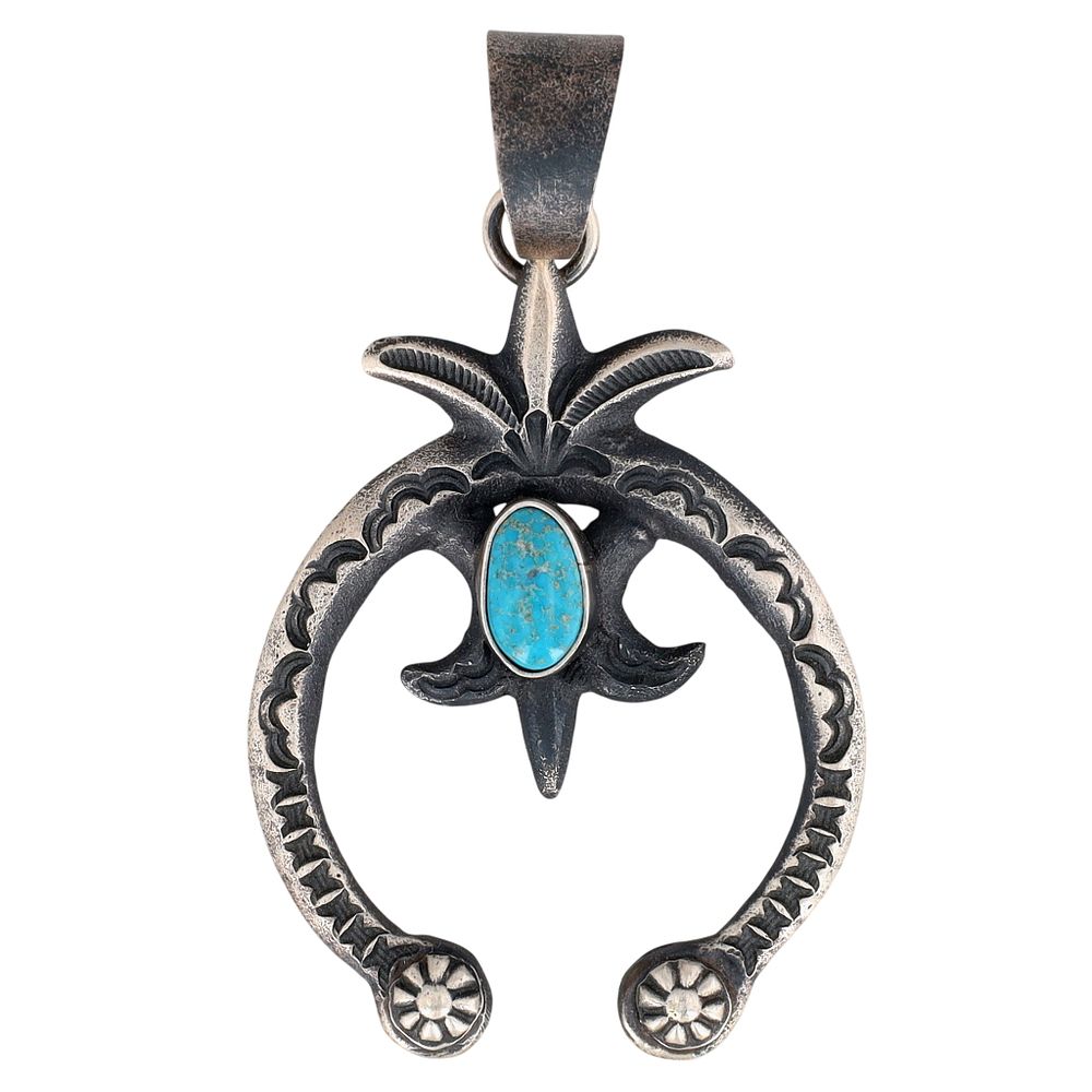 Lot 189: Kevin Billah Navajo Sterling Kingman Turquoise Naja Pendant